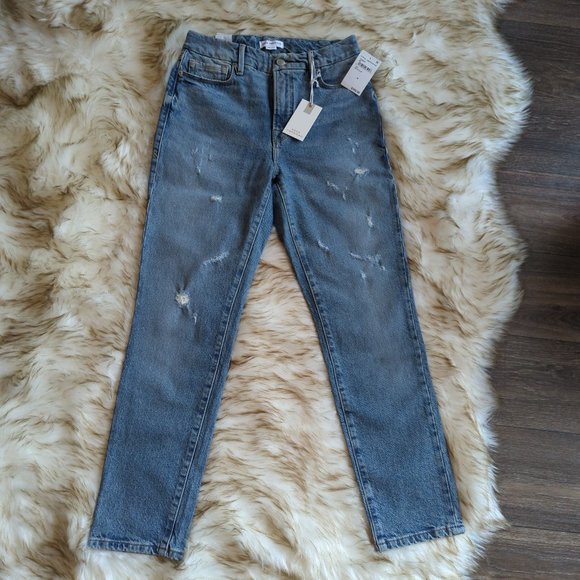 NWOT Good American Good Classic Distressed Straight Leg Jeans in Indigo 046 - Picture 4 of 12